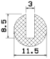 Preview: Rundprofil 11,5 x 11,5 mm – Klemmbereich 3mm – EPDM