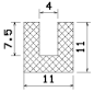 Preview: Moosgummi U-Profil – Fassungsprofil /Kantenschutzprofil 11x11mm – Klemmbereich 4mm – EPDM