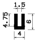 Preview: Moosgummi U-Profil – Fassungsprofil /Kantenschutzprofil 6x4mm – Klemmbereich 1,5mm – EPDM