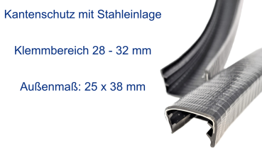 Kantenschutz mit Stahleinlage, Klemmbereich 28-32mm, Schwarz