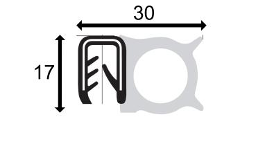 EPDM-Dichtungsprofil mit Dichtungsschlauch seitlich, Klemmbereich 4-6mm, 17x30mm