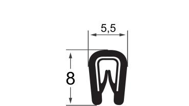 Kantenschutzprofil PVC farbe schwarz mit Metallklemmband Klemmbereich 0,8-2mm Höhe x Breite 8x5,5mm