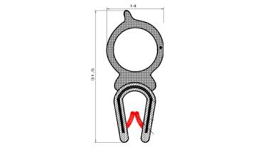 Kantenschutzprofil mit Stahleinlage für 1-3,5mm Bleche mit Dichtansatz oben - signalschwarz