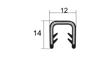 TPE Kantenschutzprofil mit POM-Klemmbett schwarz nicht rostend Klemmbereich 4-6mm Maße 12x14mm bis +130°C