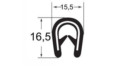 PVC-Kantenschutz mit Stahleinlage, Klemmbereich 8-10mm, 16,5x15,5mm