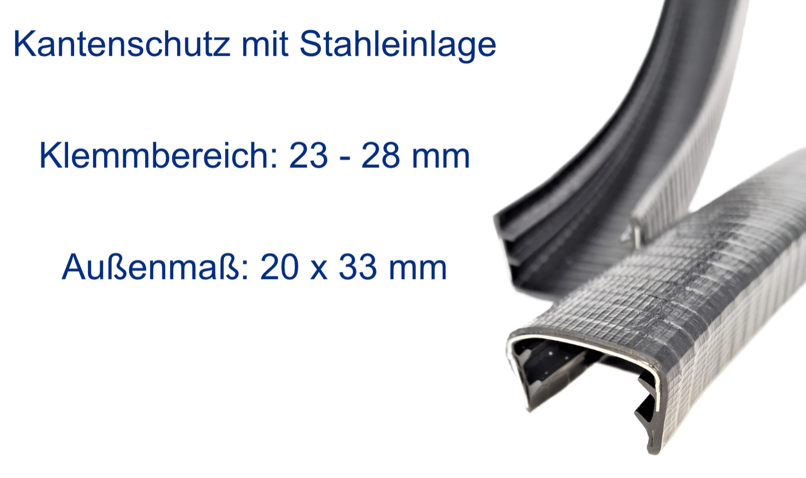 Kantenschutz mit Stahleinlage, Klemmbereich 23-28mm, Schwarz -  Kantenschutzprofil & Kederband