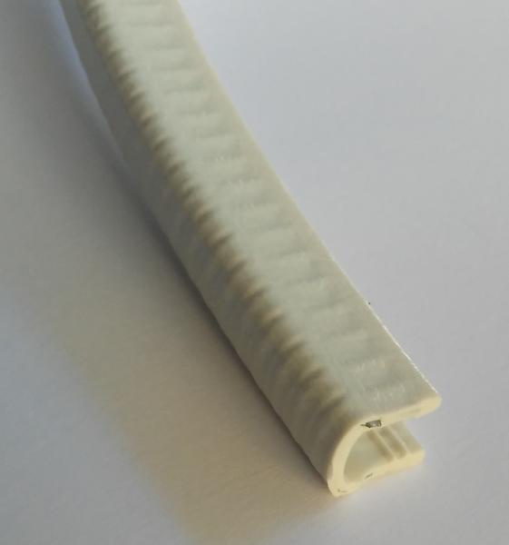 Kantenschutzprofil aus Weich-PVC, Klemmprofil 5-8mm., Maße 12x15mm. in der Farbe grauweiss, ähnl. RAL 9002