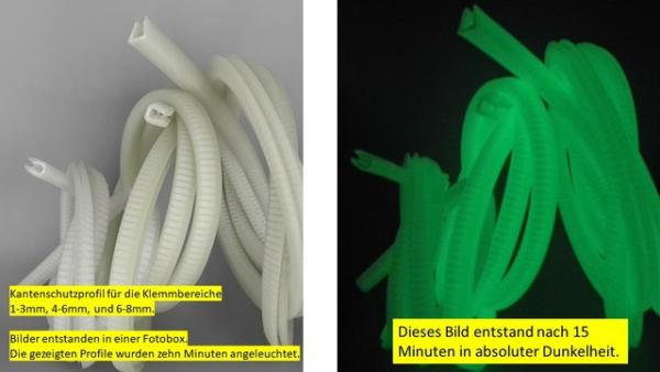 Fluoreszierendes Kantenschutzprofil NIRO Kantengummi POM Farbe grün, Klemmbereich 1-3mm.