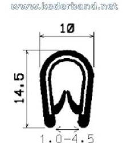 Kantenschutzprofil aus Weich-PVC, Klemmprofil 1,0-4,5mm., Maße 10x14,5mm. in der Farbe hellgrau