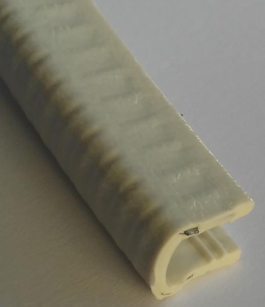 Kantenschutzprofil aus Weich-PVC, Klemmprofil 5-8mm., Maße 12x15mm. in der Farbe grauweiss, ähnl. RAL 9002