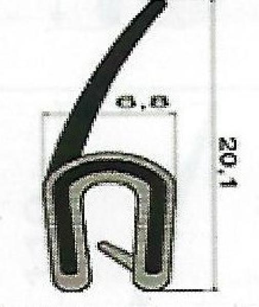 TPE-Kantenschutzprofil mit POM-Kunststoffklemmband Fahne nach oben schwarz nicht rostend Klemmbereich 1-2mm - bis +130°C