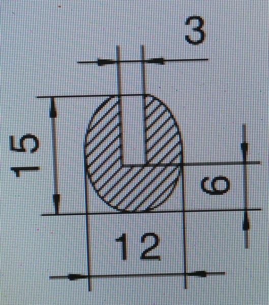 Moosgummi- U- Profil EPDM hellgrau, Maße: Höhe 15 x Breite 12mm., Klemmbereich 3mm.