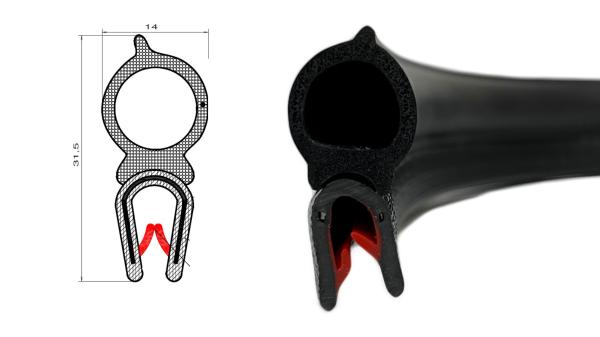 Kantenschutzprofil mit Stahleinlage für 1-3,5mm Bleche mit Dichtansatz oben - signalschwarz